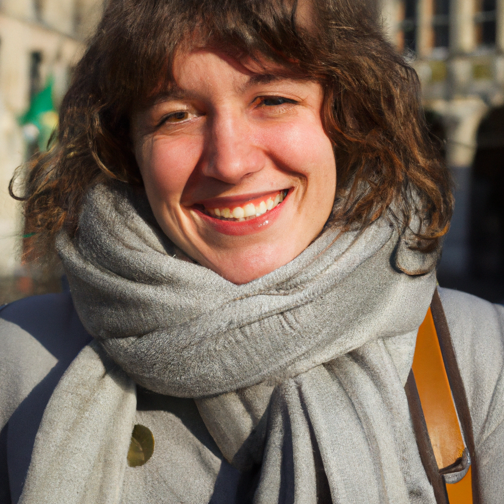 Portret van Noor, lokale gids in Brussel met warme sjaal op straat